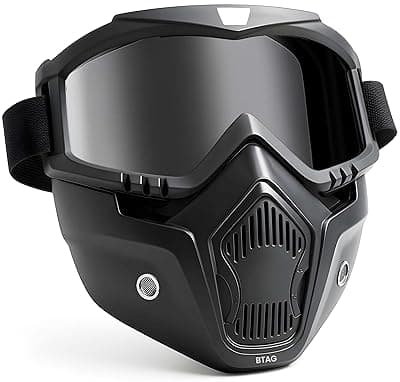 Btag Anti Scratch UV Protective Motorcycle Face Mask with Detachable Goggles | Anti-Fog UV Protection Riding Mask with Removable Breathable Filter | Full Face Windproof Shield for Biking.(Black)