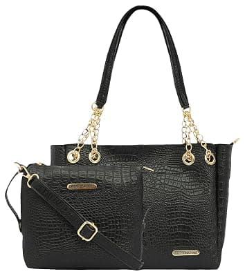 Bagsymalone Unisex Tote Bag -Set of 2 | Handcrafted Side Tote Bag and Handbag for Office and College (Croco Black)