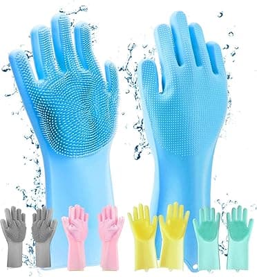 Hand Gloves for Kitchen Cleaning,Gloves Magic Silicone Dish Washing Gloves Hands wash utensil for women men,Dishwashing and Pet Grooming,Great for Washing Dish,Car,Bathroom(Multicolour, 1 air)