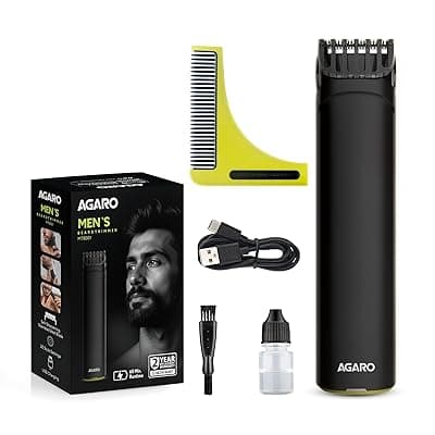 AGARO MT 8001 Beard Trimmer for Men, 60min Run Time, USB Charging, Fast Charge, 20 Length Setting, Rechargeable Battery, Black