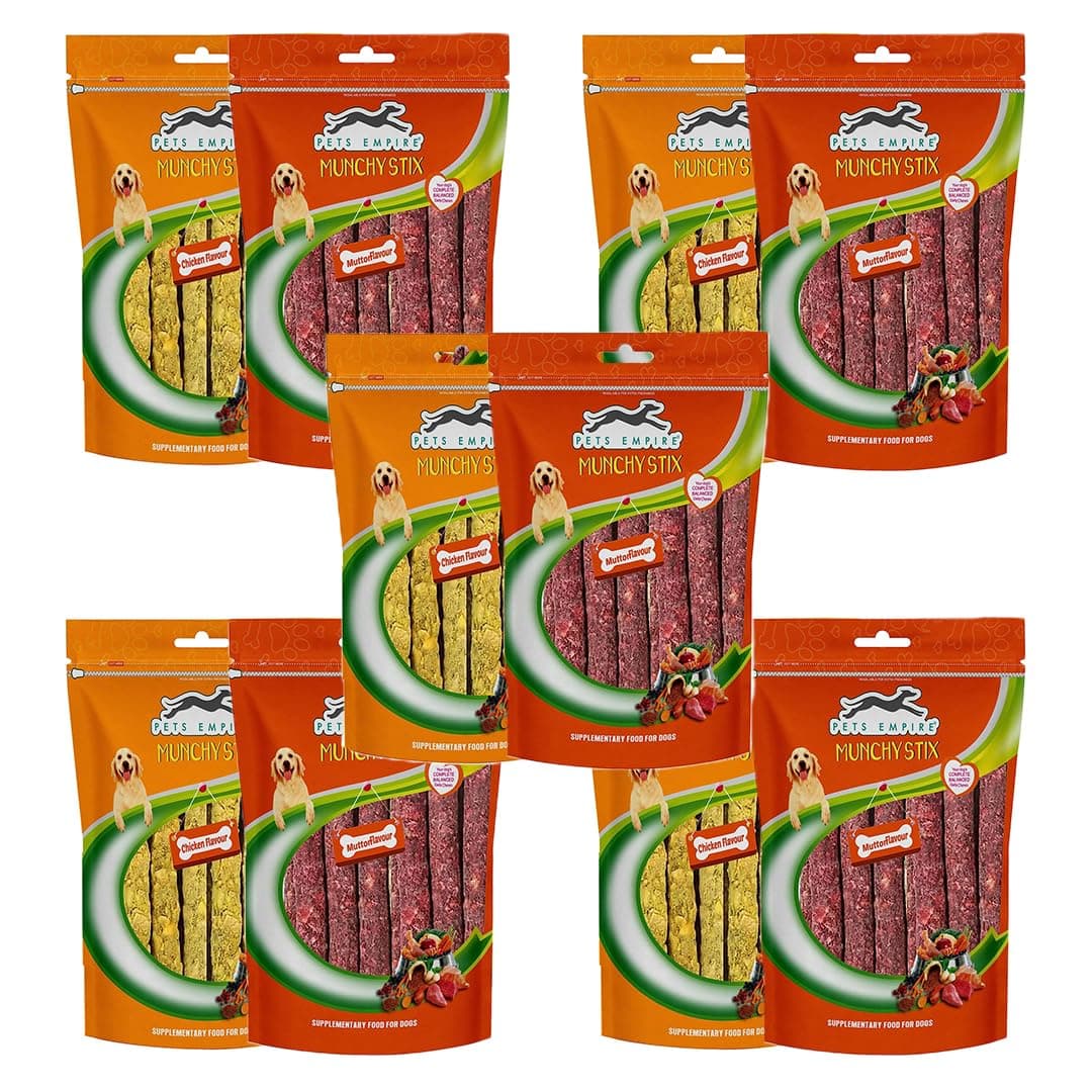 Pets Empire Dog Munchy Sticks Combo – Chicken & Mutton (500g Each) | Total 1kg (Pack of 5) | Chew Treats for Dogs & Puppies | Supports Dental Health & Fresh Breath