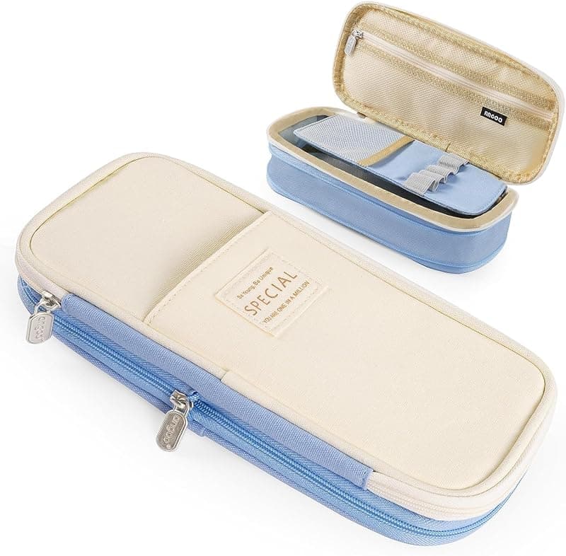 Big Capacity Pencil Pouch Pen Case Large Storage High Capacity Bag Pouch Holder Case Stationery Bag for Students College School Office(Queen-Blue)