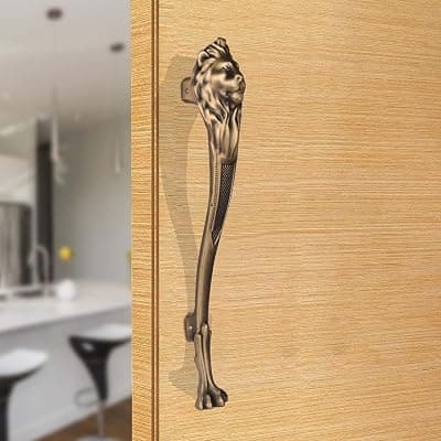 BonKaso 326 Aluminum Premium Lion Shape Push Pull Door Handle for Glass & Wooden Door - Antique Brass, Matt Finish (Set of 1, 12 Inch), Pull Handle