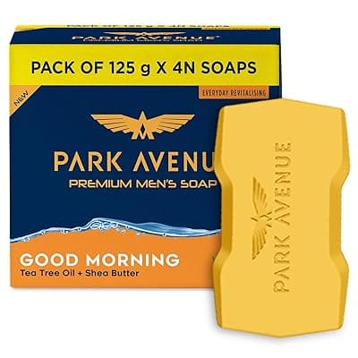 Park Avenue Premium Men’s Soaps for Bath – Good Morning | 125g (Pack of 4) | Enriched with Tea Tree Oil &amp; Shea Butter | Grade 1 Soap | For All Skin Types