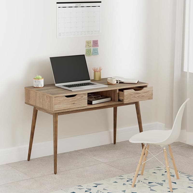 Amazon Brand - Solimo Oryx Engineered Wood Study Table | Desk (2 Drawers and 1 Open Shelf, Oak Finish)