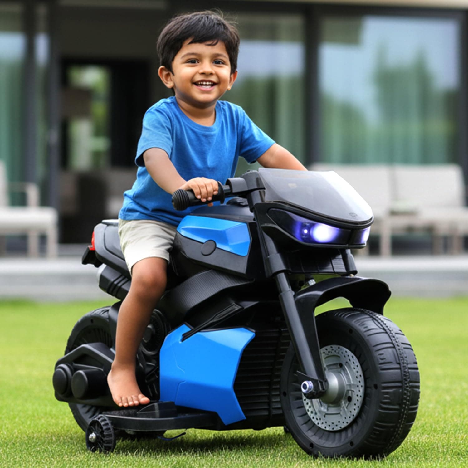 Toyzone Charlie Mini Electric Bike (Blue) | 6V Rechargeable Bike with 4.5Ah Battery | LED Lights, Music | Smooth Acceleration | 6M Battery Warranty | Age 1.5-4 Years, Upto 30 kg