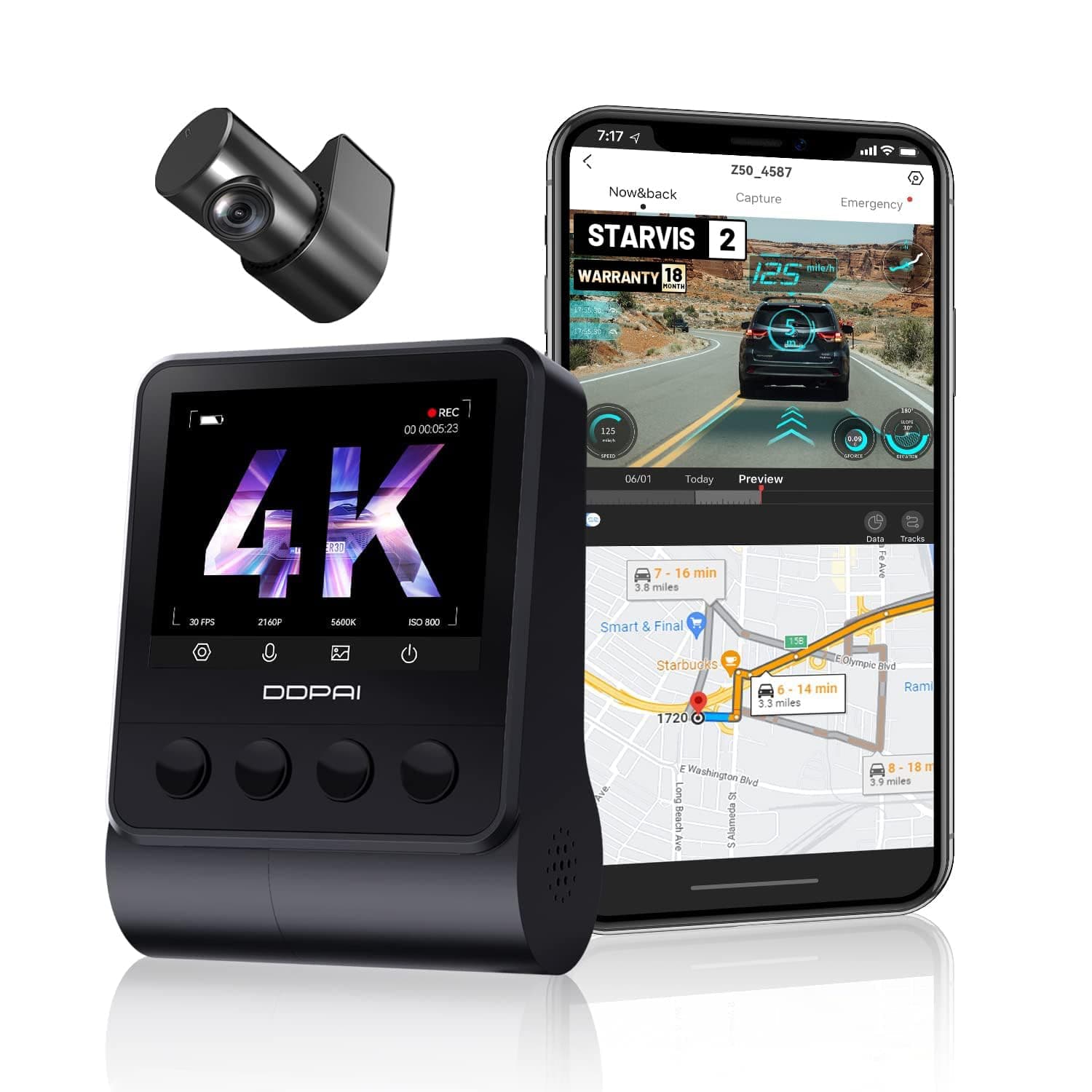 DDPAI True 4K UHD Dual Dash Cam for Car Front and Rear | 8MP Front + 3MP Rear, STARVIS IMX415 Sensor, Built-in GPS, ADAS, Night Vision, Wi-Fi & App Control, 2.3" LCD