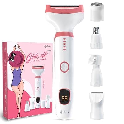 Lifelong GlideOff Luxe 5-in-1 Face &amp; Body Trimmer for Women| Electric Shaver &amp; Razor with 5 Interchangeable Heads for Bikini, Eyebrow, Nose &amp; Ear Hair Removal, 120 Min Runtime, USB Type-C Charge