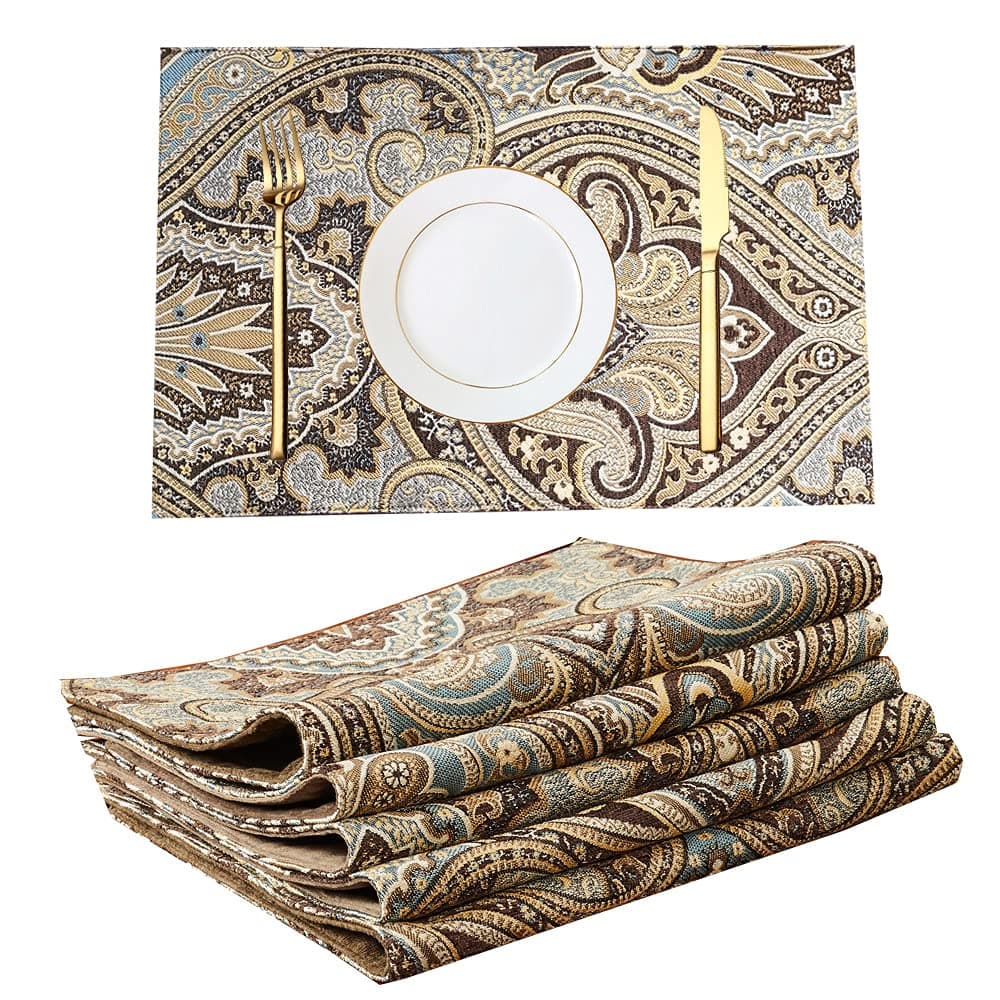 Shailaja Creations Placemats for Dining Table Set of 6, Heat Resistant and Antiskid Table Mats Washable, Printed Place Mat for Home Kitchen Table Decor (45x30 CM) Coffee