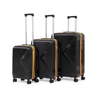 Brampton Family Set of 3 Pcs Lightweight Luggage – Unbreakable Polypropylene, Smooth Glide 8 Wheels, Built-in Number Lock, 3-Yearss Warranty (Set of 3, Black)