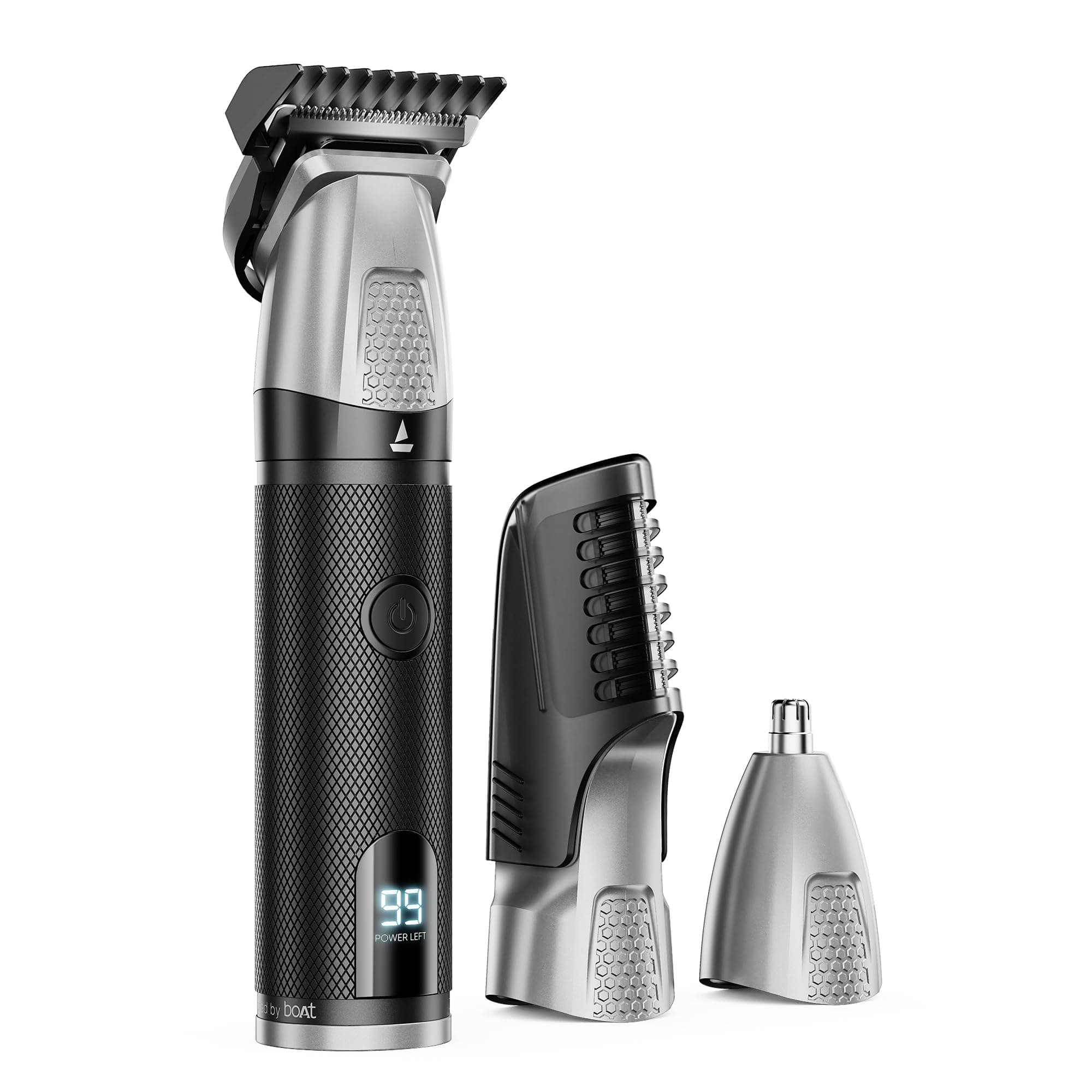boAt Slazer K100+ Full Body Trimmer for Men, 200 Min Run-Time, Stainless Steel + Ceramic, IPX6, Beard, Body, Nose, Type C, MultiGroomer, Battery Display & Travel Lock, All-in-one (Ninja Black)