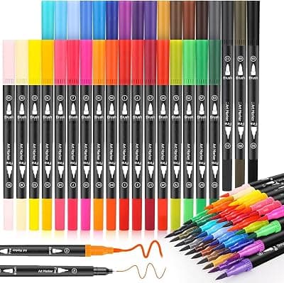 SUPER TOY 36 Shades Dual Tip Brush Marker Fineline Color Pens Set for Coloring Calligraphy Double Sided Art Markers for Kids Adult Artist, Journal, Doodling, Writing, Coloring Book