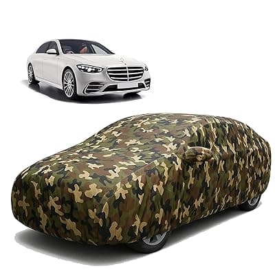 Sulfar 100% Waterproof Car Body Cover Compatible with Mirror for Mercedes Benz S 350 with Long Lasting Durable Material (Triple Stitched, Full Bottom Elastic, Camouflage Army)