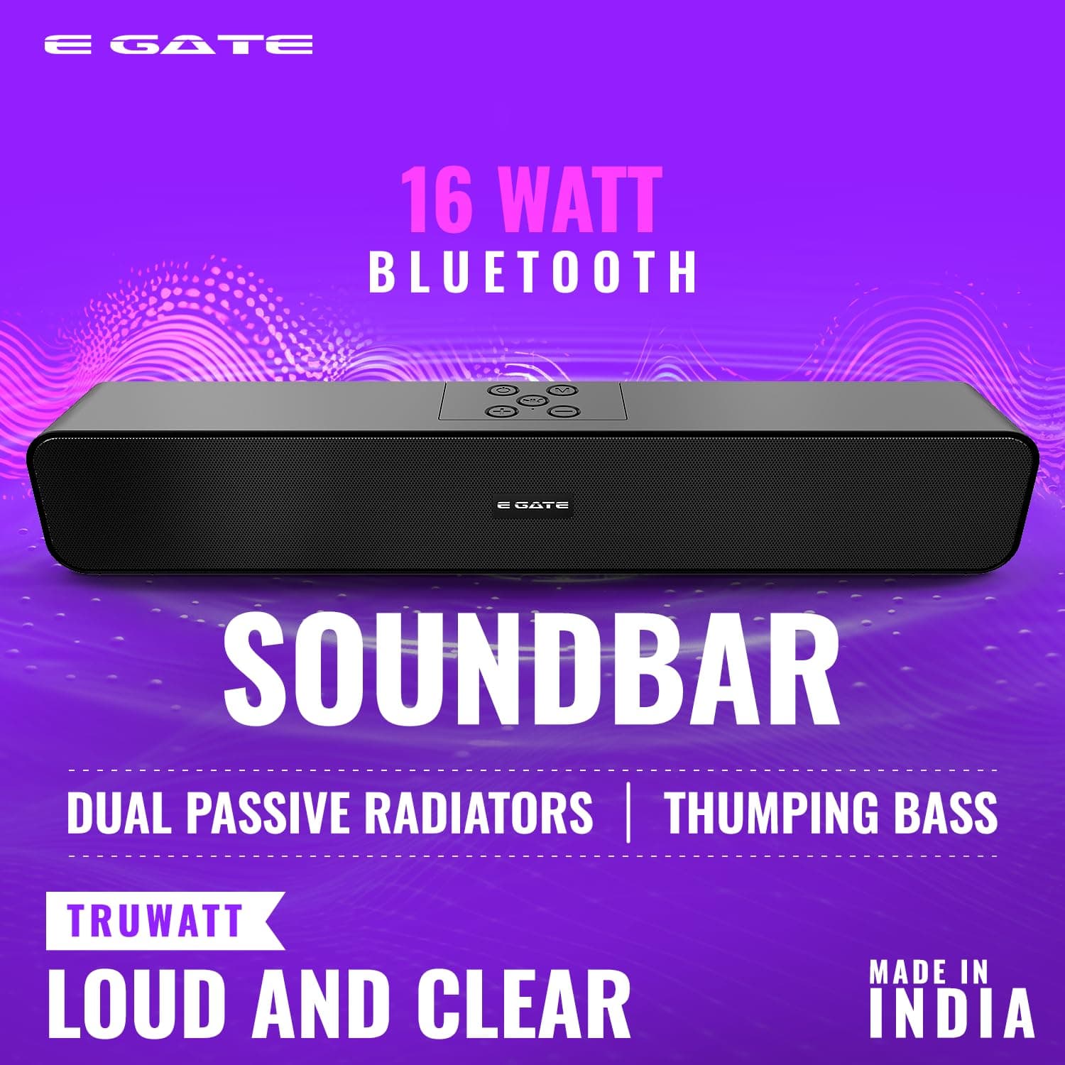 E GATE C201 | 16W Bluetooth Sound bar Speaker, Dual Drivers + Dual Passive Radiators for Extra bass, Upto 12 Hr Playback, Call Function, Bluetooth 5.3, Aux, mSD, USB, FM & TWS (Grey) - eGate Soundbar