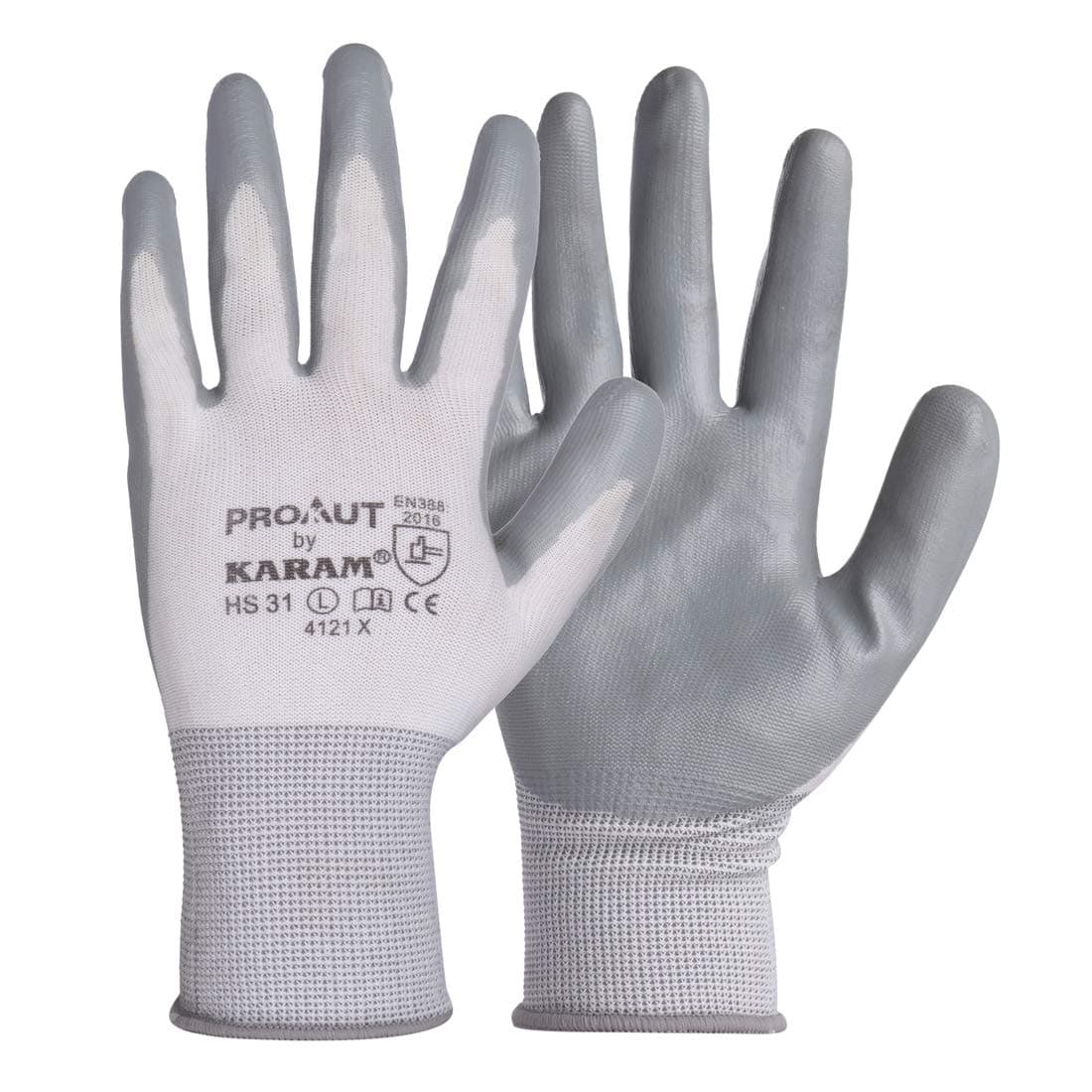 Karam HS31 Safety Gloves for Mechanical Hazards | Safety Work Gloves with White Liner with Grey Nitrile Coating | Industrial Use | Cut Resistant | Abrasion, Tear & Puncture Resistant | Size-M