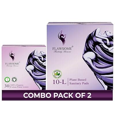 Flawsome Sanitary Pads &amp; Daily Panty Liners Period Care Combo – Plant-Based | Pack of 10 (Size L) + 30 Panty Liners | Soft, Rash-Free, Leak-Proof &amp; 100% Chemical-Free