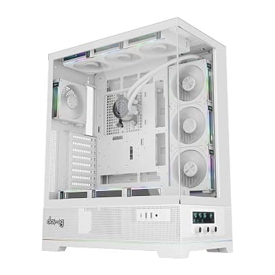 daWg Y' Series 990 Mid-Tower Glass Gaming Cabinet/Case, Pre-Installed 360mm Display AIO, 10 RPM Indicator Fans, Control Dashboard, Support Vertical GPU, EATX, ATX, mATX, Mini ITX, ARGB, USB-C (White)