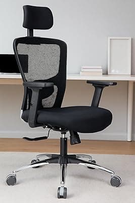 Ergonest Ergonomic Office Chair Intelli-Adapt Recline, 2D Armrest, Adjustable Lumbar &amp; Headrest Mesh Back Moulded Foam Seat 3-Year Warranty 2 Free EMC in 2 Years (Black)