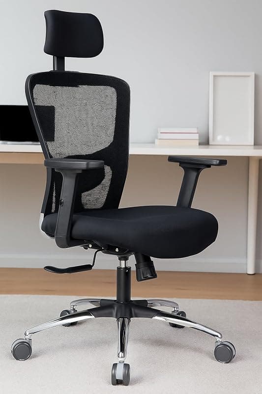 Ergonest Ergonomic Office Chair Intelli-Adapt Recline, 2D Armrest, Adjustable Lumbar &amp; Headrest Mesh Back Moulded Foam Seat 3-Year Warranty 2 Free EMC in 2 Years (Black)