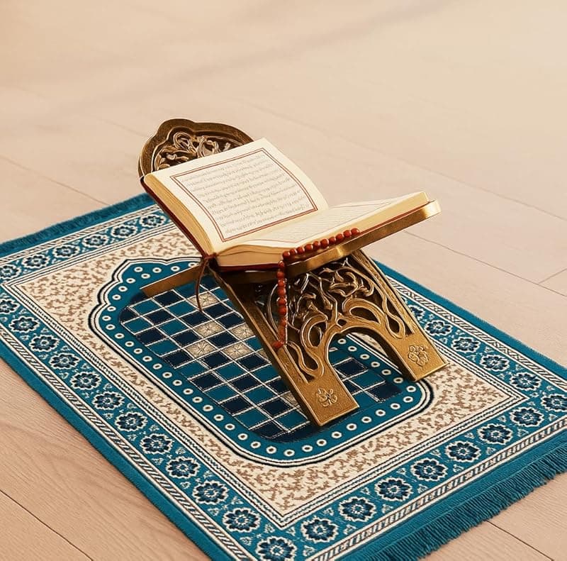 BSB HOME Prayer Aasan/Meditation Mat - Velvet Mat for Pooja, Meditation, Namaz - Teal Blue 70cm X 110cm - Perfect Aasan for Puja/Prayer - Floor Mat for Sitting, Multipurpose Rug