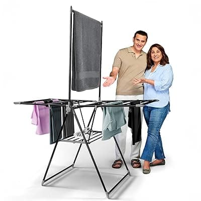 Lifelong Clothes Drying Rack – Foldable Hanging Stand with Height Adjustable Wings | 55 Feet Drying Length | Portable &amp; Easy to Store Laundry Rack for Balcony | Carbon Steel Hanger