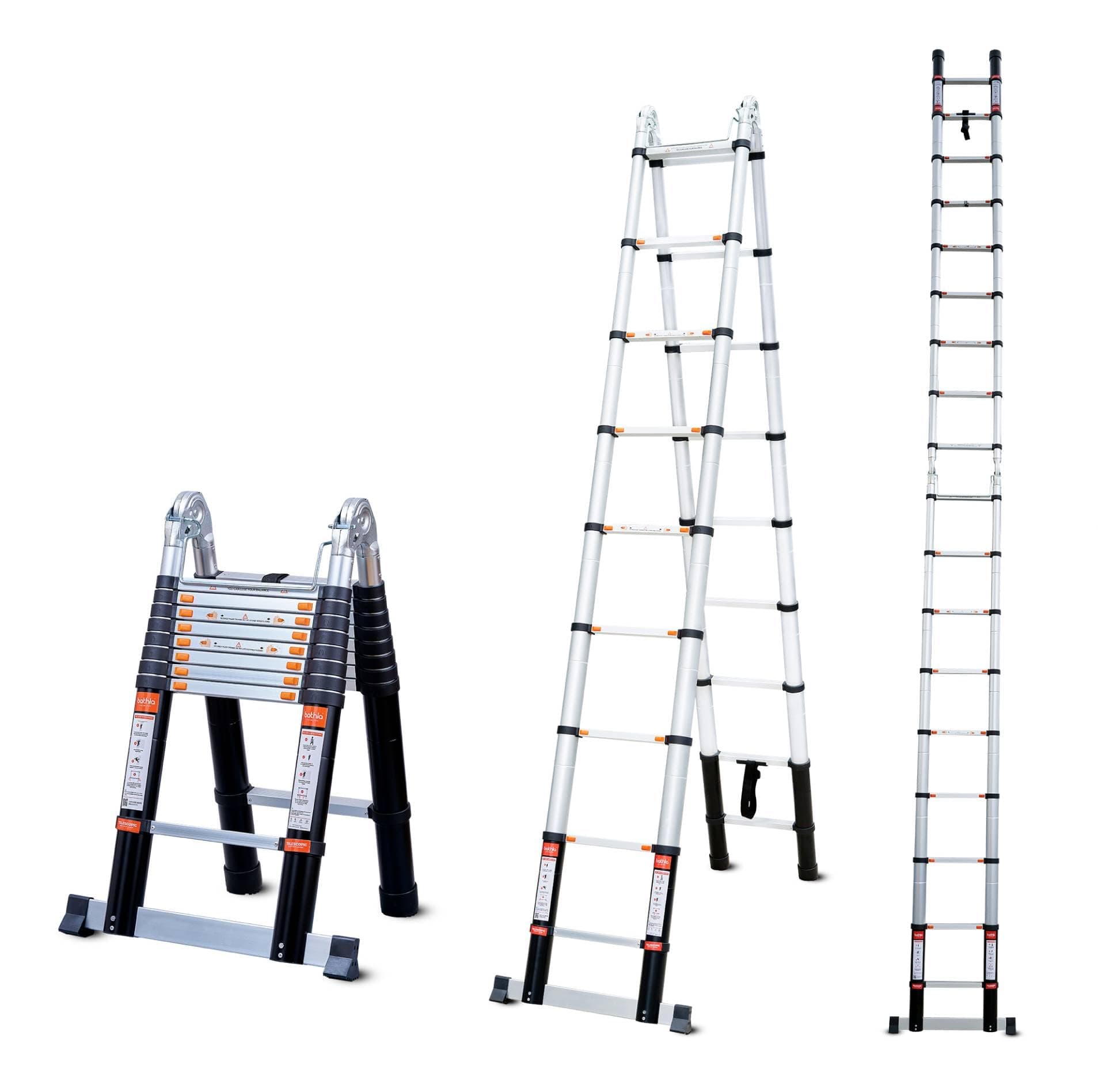 Bathla 18.5 ft A-Type Foldable Aluminium Telescopic Ladder with 18 Steps | Portable & Compact | 2-Year Warranty | Multi-Purpose Ladder for Home, Industrial & Outdoor Use