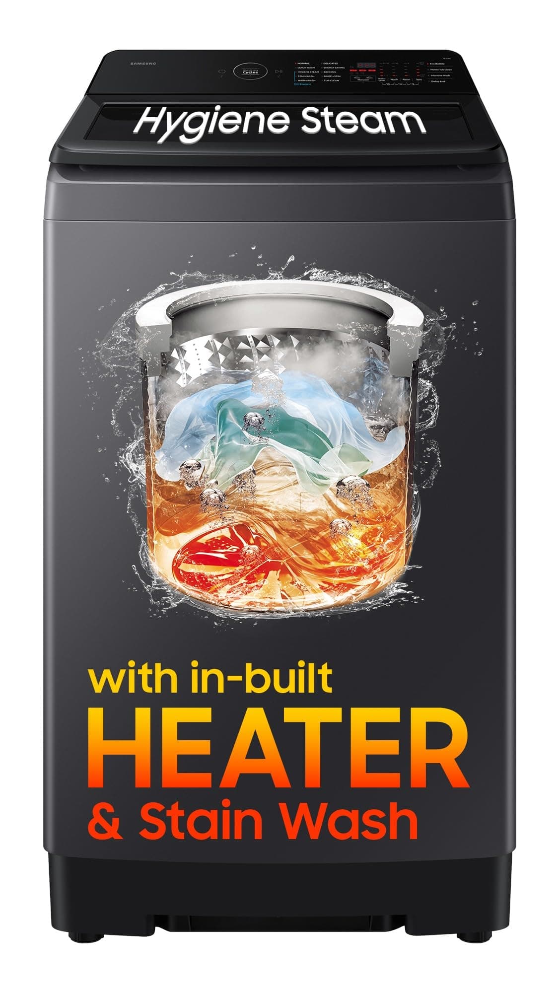 Samsung 8 Kg, 5 Star, Hygiene Steam, Ecobubble, Quick Wash, Soft Closing Door, Digital Inverter, Fully-Automatic Top Load Washing Machine (WA40F08H2CTL, In-Built Heater, Stainwash, Deep Charcoal)