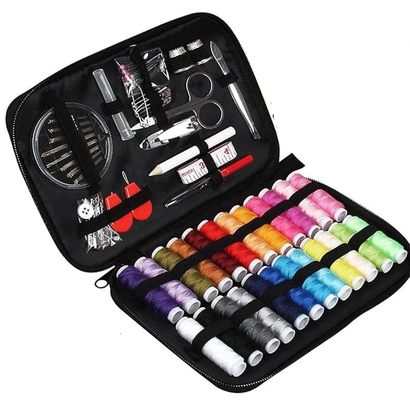 TAZLYN 206 Sewing kit Box for Home use Needle and Thread Box Sewing kit mini sui dhaga kit Stitching kit Tailoring Accessories 30 Large Cotton Thread Bobbins PU Case for Home Travel and Emergency Use