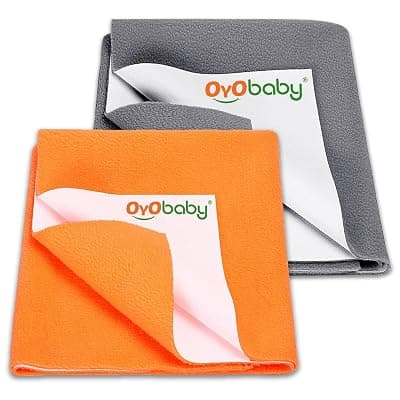 OYO BABY Extra Absorbent Waterproof Baby Dry Sheet Small Size (70x50cm) – Pack of 2 – Quick Dry Sheet for Bed Protector, Soft &amp; Breathable Grey + Peach