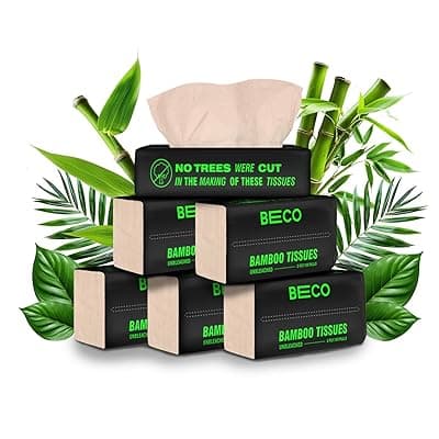 Beco Bamboo Facial Tissue Paper Box-Soft Pack | 100 pulls x 6 packs | Super Soft, Skin Friendly &amp; Highly Absorbent Face Tissue Napkins | Car Tissues | 100% Natural &amp; Ecofriendly | 2 ply-600 Pulls
