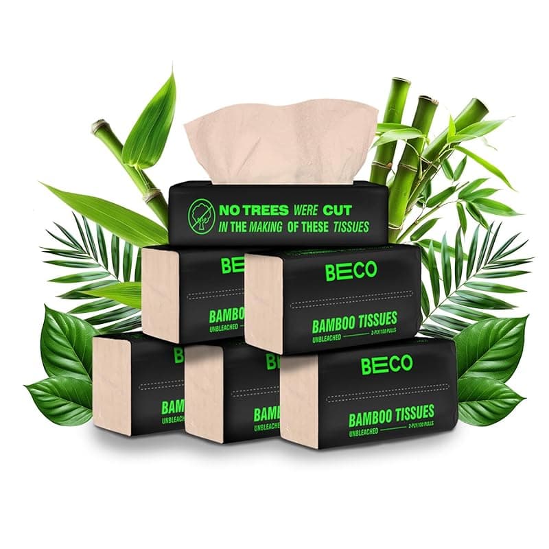 Beco Bamboo Facial Tissue Paper Box-Soft Pack | 100 pulls x 6 packs | Super Soft, Skin Friendly &amp; Highly Absorbent Face Tissue Napkins | Car Tissues | 100% Natural &amp; Ecofriendly | 2 ply-600 Pulls