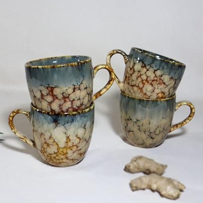 Vistas Brown Marble Ceramic Tea Cup Set of 4, 200ml Each | Microwave &amp; Dishwasher Safe Coffee Cups | Glossy Finish Tea Cup | Ceramic Cups Set, Perfect for Every Occasion, Cups and Mugs