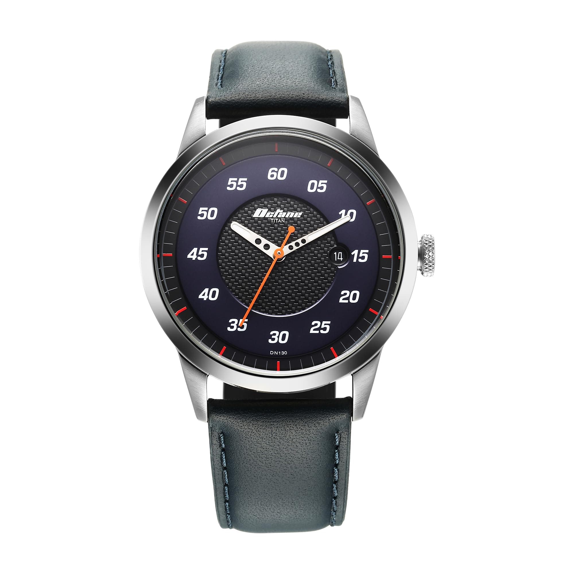 Titan Octane Quartz Analog with Date Black Dial Dark Blue Leather Strap Watch for Men - NT1806SL14