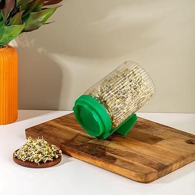 Sprout Maker Multi Use Sprouts Maker jars - 720 ML Mason Jar with Mesh for All Seeds &amp; Beans, Sprouts Making Box with Built in Drainage Stand (SET OF 1(GREEN))