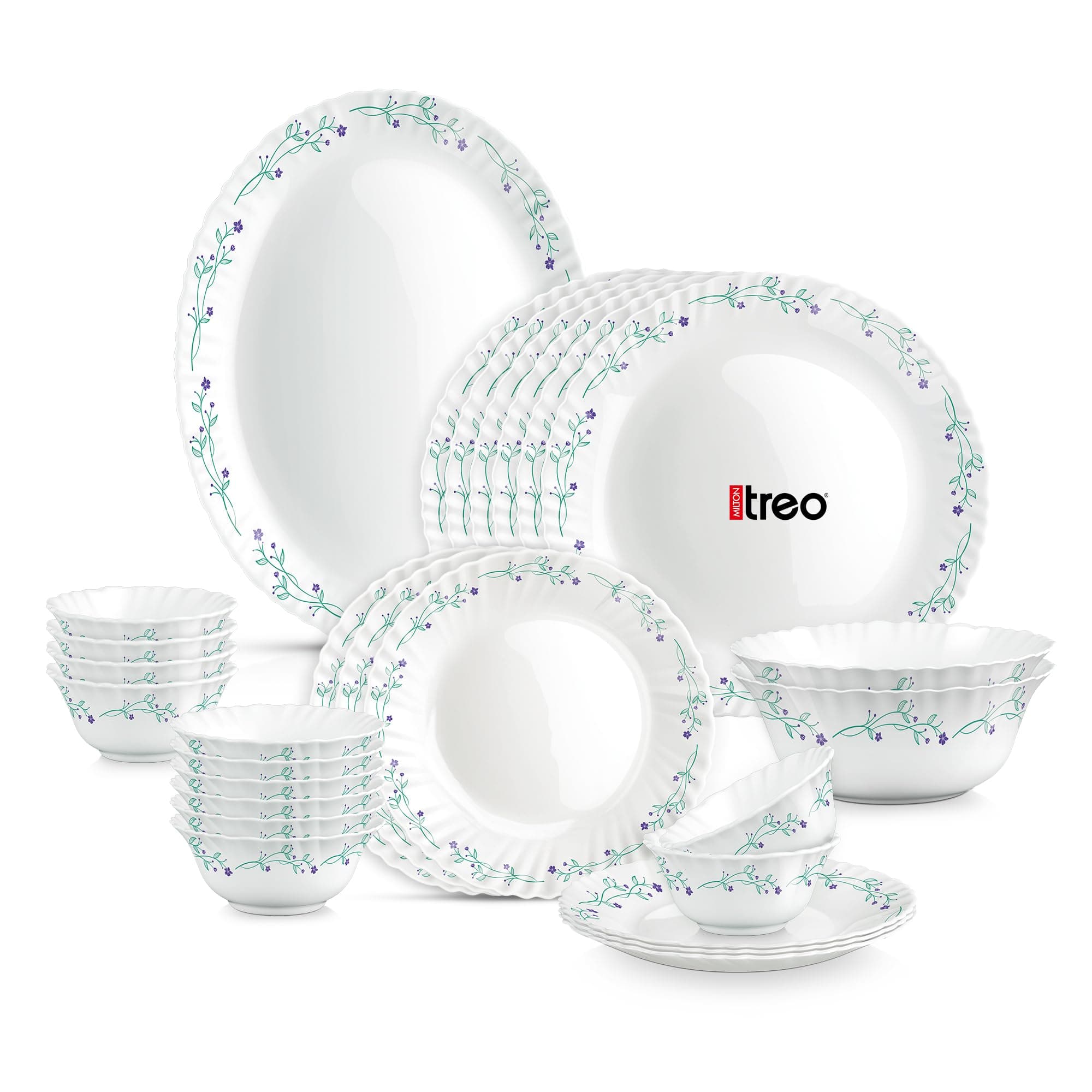 Treo by Milton Opalware Aurelia Murel Dinner Set of 27 | Serving for 6 | Microwave & Dishwasher Safe | Bone-Ash Free | Tempered Toughness | Plates & Bowls | Crockery Set for Dining & Gifting