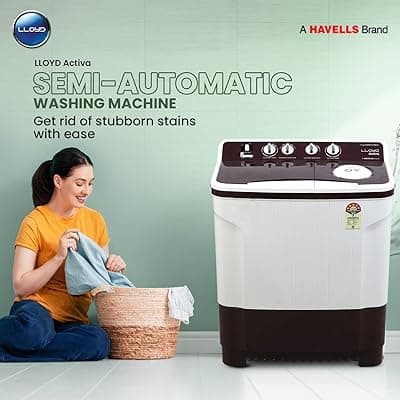 Lloyd 7.5 kg 5 Star Semi Automatic Top Load Washing Machine |1300 RPM | Soak Function | 3 Wash Programs | Swift Dry | Magic Filter, (GLWMS75DDMAC, Dark Maroon and White)