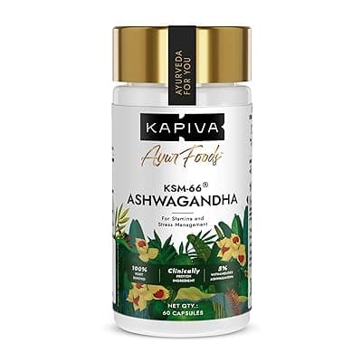 Kapiva KSM‑66 Ashwagandha Capsules | 5% Withanolides | 100% Root Extract | Clinically Proven | Stress &amp; Anxiety Relief | Strength, Stamina &amp; Support Muscle Recovery | 60 Veg Capsules