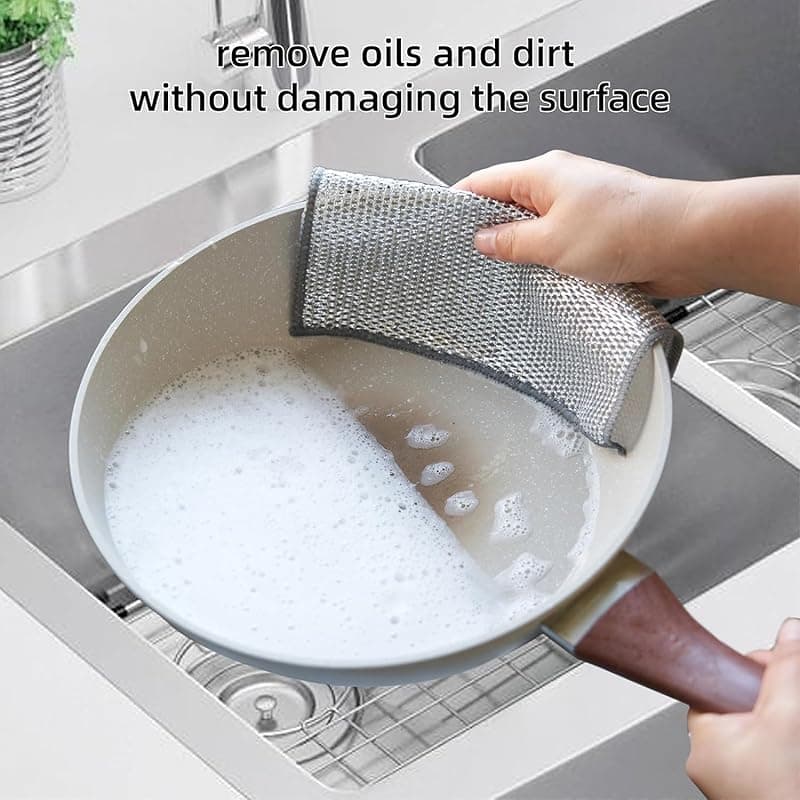 Non Scratch Wire Dish Cloth Double Layer (Pack of 6), Steel Scrubber for Utensils Cleaning, Multipurpose Wet and Dry Cleaning, Stainless-Steel Dish Wash Scrubber for Washing Dishes, Sinks,