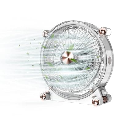 Amsdifio Table Fan Rechargeable, 7.2 Inch High Speed USB Desk Fan, 360° Adjustment for Better Cooling, 3 Speeds, 7 Blades, Portable Powerful Desktop Fan, Small Personal Cooling Fan for Home Office