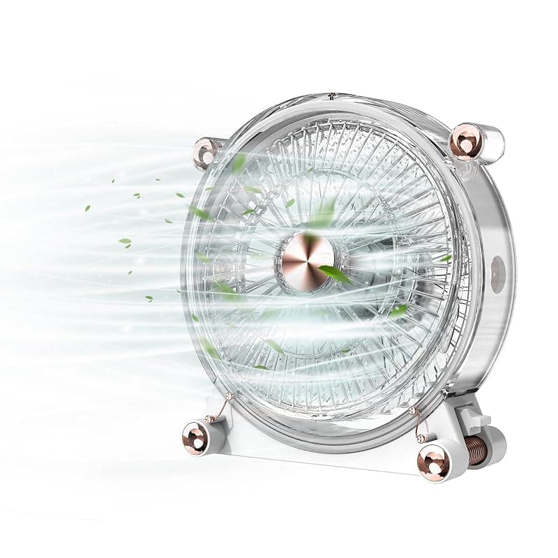 Amsdifio Table Fan Rechargeable, 7.2 Inch High Speed USB Desk Fan, 360° Adjustment for Better Cooling, 3 Speeds, 7 Blades, Portable Powerful Desktop Fan, Small Personal Cooling Fan for Home Office