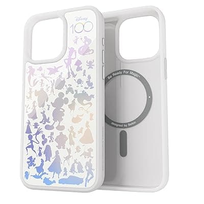 Belkin TPU X Disney,Special Disney 100 Mickey &amp; Friends,iPhone 15 Pro Magnetic Magsafe Compatible Protective Clear Case,Lightweight Design,Anti-Microbial Coating,Screen-Down Protection-White