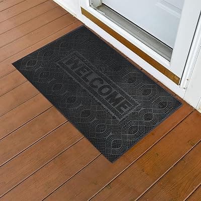 Rubber Modern Anti Slip Door Mat Easy Clean Entry Way Welcome Doormat, Floor Mat, Rug Black, 40 x 60 cm Rectangular