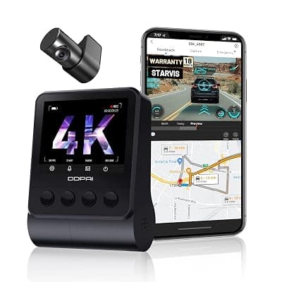 DDPAI 4K Dash Cam for Car Front and Rear, STARVIS IMX415 Sensor, ADAS, Built-in GPS Route Recorder, Night Vision, Dual Channel 8MP UHD Dash Camera + 3MP FHD, 2.3" LCD, App, Wi-Fi