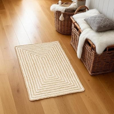 TRENDZOFY Natural Reversible Handmade Jute, Braided Reversible Hand Woven Rectangular Rug/Carpet/Mat, for Living &amp; Bedroom Floor Mat 2X3 FEET Jute Denim