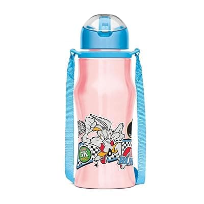 MILTON Sipmate 450 Tom &amp; Looney Tunes Stainless Steel Kids Water Bottle, 415 ml, Pink | Single walled | Leak Proof| Easy to Carry | Sipper Bottle | School | Picnic | Travel