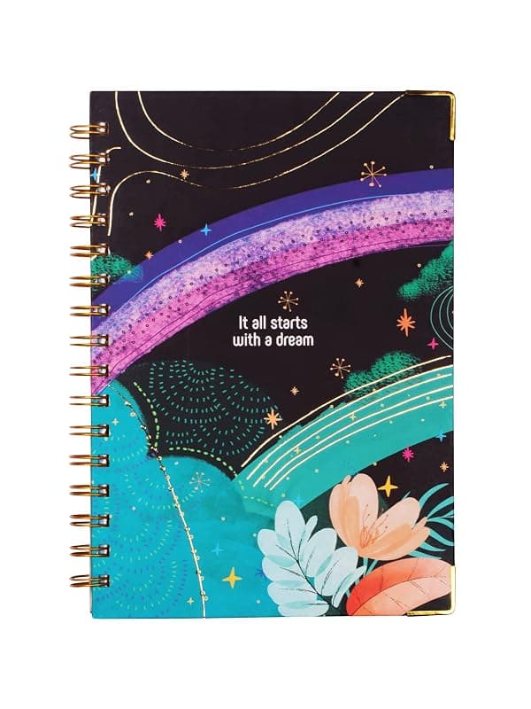 Doodle Undated Daily Planner I Weekly Planner I A5 I Hard Cover I Wiro I192 Ruled Pages I 80 GSM I Lay Flat Design I Metal Corners I Plan your day, To do List (Dreamy Start - Black)