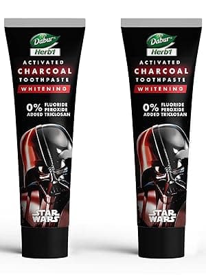 Dabur Herb'l Activated Charcoal & Mint Toothpaste - Star Wars Pack (Black Gel)- 240g (120gx2) Combo Pack | For Whitening | Fluoride Free Toothpaste | Fights Plaque & Extrinsic Stains