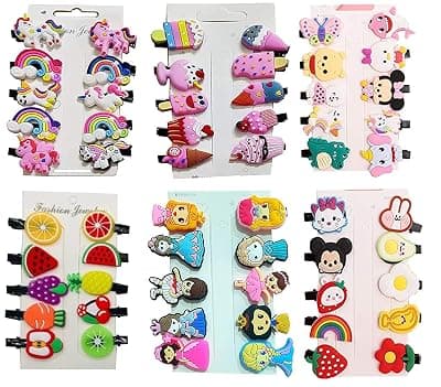Mini Emoji/Cartoon Hair Clips for Kids and Girls (Multicolour, Assorted) Rainbow Ice Cream Hairpin for Girl, Cute Smiley Design Hair Accessories for Toddler | Barrettes with Multi Design