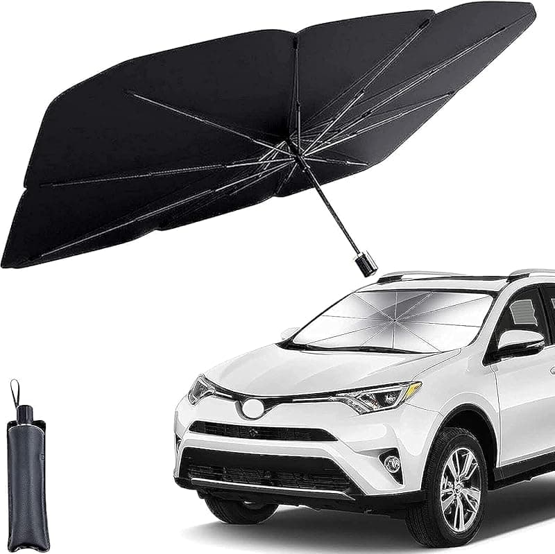 TEKCOOL Alloy Steel Car Sunshade Windshield Cover, Umbrella Windshield Sunshade for Car Front Window Sun Protection & Heat Insulation Foldable Sun Shade Full Cover Sunshade for Most Vehicles, Black