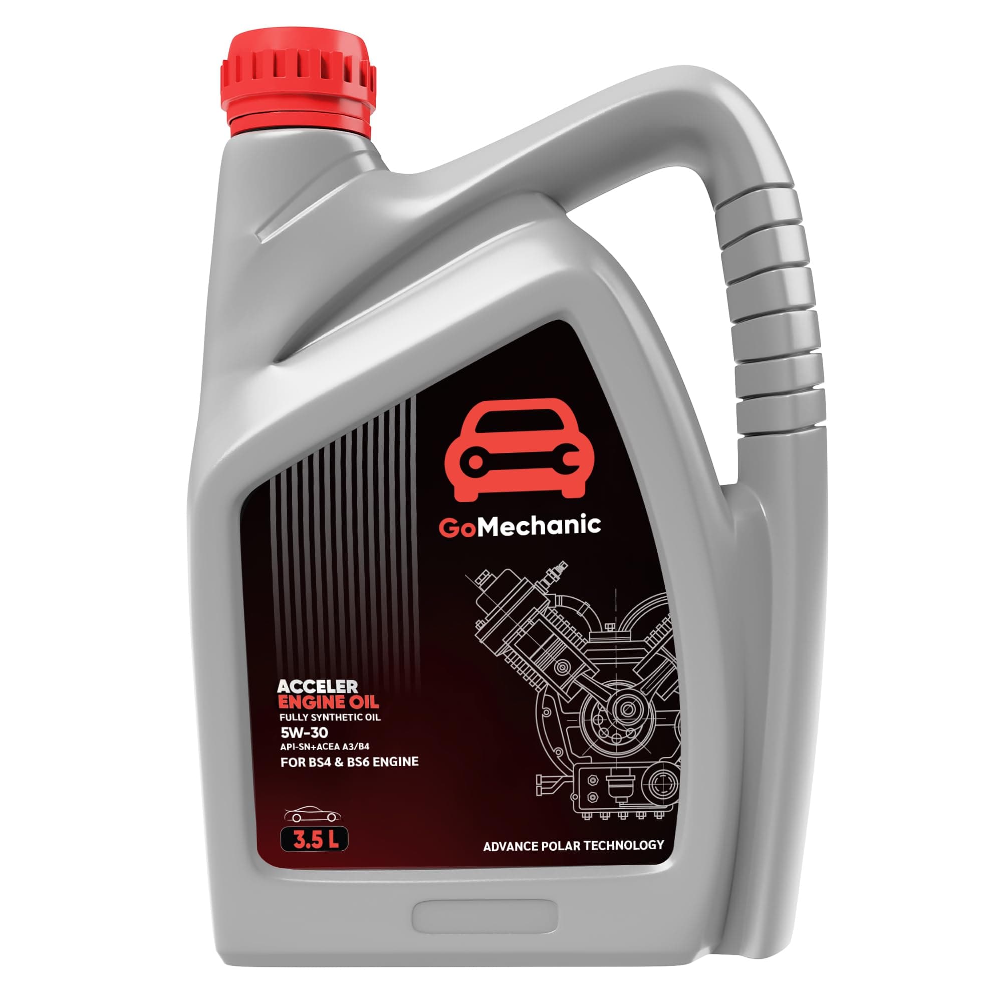Gomechanic Engine Oil For Car 3.5 Litre -Fully Synthetic Engine Oil -Acceler 5W 30 API SN+Advance Polar Technology High Performance- For All Passanger Cars with Petrol, CNG & Diesel Engines
